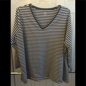Lands’End long sleeve v neck tunic navy stripe